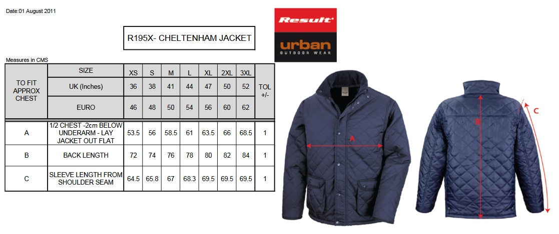 Result Urban Cheltenham Jacket | Unisex | Padded | Quilted | Windproof | Water Repellent | 2 Colours | XS-3XL