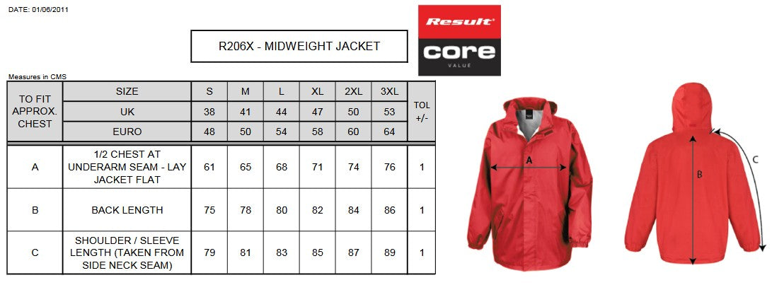Result Core Midweight Jacket | Unisex | Waterproof | Windproof | Concealed Hood | Taped Seams | 4 Colours | S-3XL