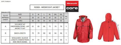 Result Core Midweight Jacket | Unisex | Waterproof | Windproof | Concealed Hood | Taped Seams | 4 Colours | S-3XL