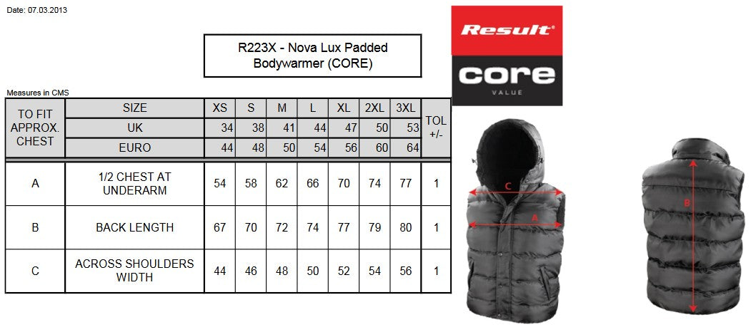 Result Core Nova Lux Hooded Bodywarmer | Unisex | Thick Padding | Microfleece Lined | Black or Navy | XS-3XL
