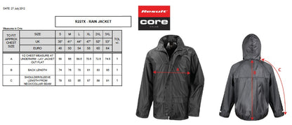 Result Core Rain Jacket | Unisex | Waterproof | Windproof | Hood | Taped Seams | Black or Navy | S-3XL