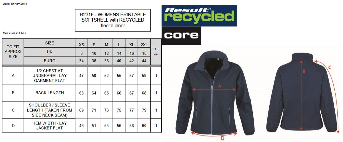 Result Core Ladies Softshell Jacket With Inner Fleece | Recycled | Windproof | 10 Colours | XS-2XL