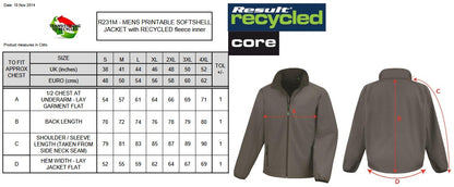 Result Core Men's Softshell Jacket | Recycled Fleece Lined | Windproof | 10 Colours | S-4XL