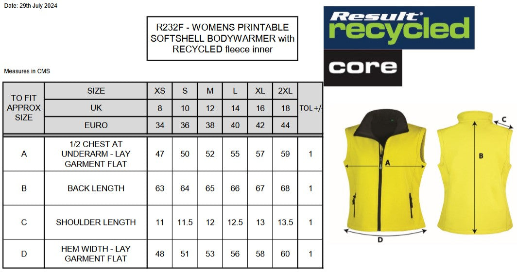 Result Core Ladies Softshell Bodywarmer | Recycled | Windproof | Breathable | 10 Colours | XS-2XL