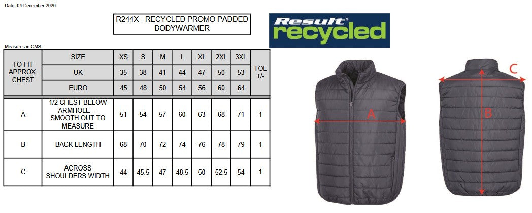 Result Core Padded Bodywarmer | Unisex | Recycled | Showerproof | Breathable | 3 Colours | XS-3XL