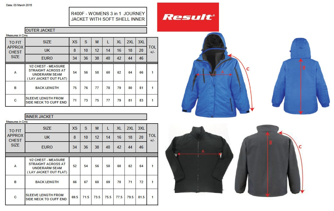 Result Ladies 3-In-1 Journey Jacket | Waterproof | Breathable | Removable Hood | 4 Colours | XS-3XL