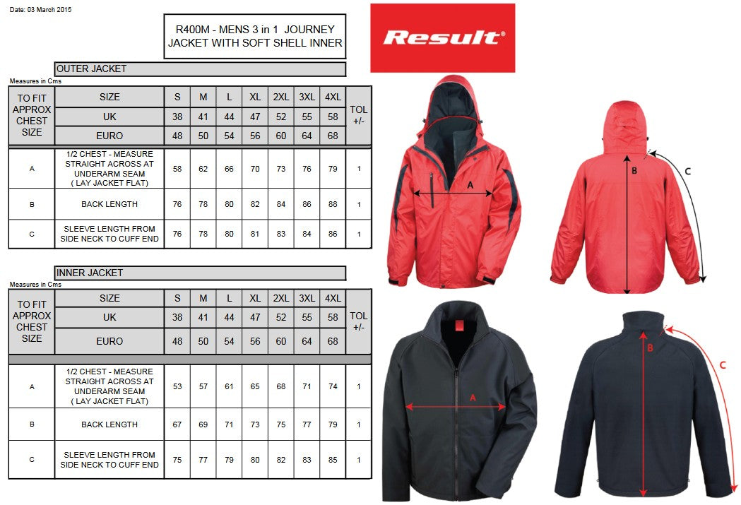 Result Men's 3-In-1 Journey Jacket | Waterproof | Windproof | Softshell Inner | Hood | 3 Colours | S-4XL