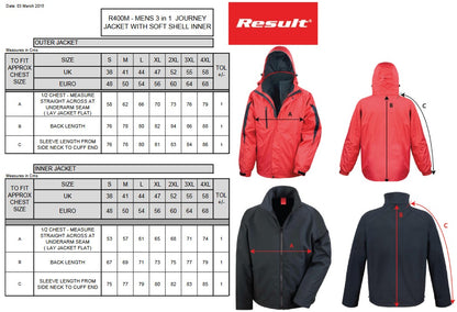 Result Men's 3-In-1 Journey Jacket | Waterproof | Windproof | Softshell Inner | Hood | 3 Colours | S-4XL