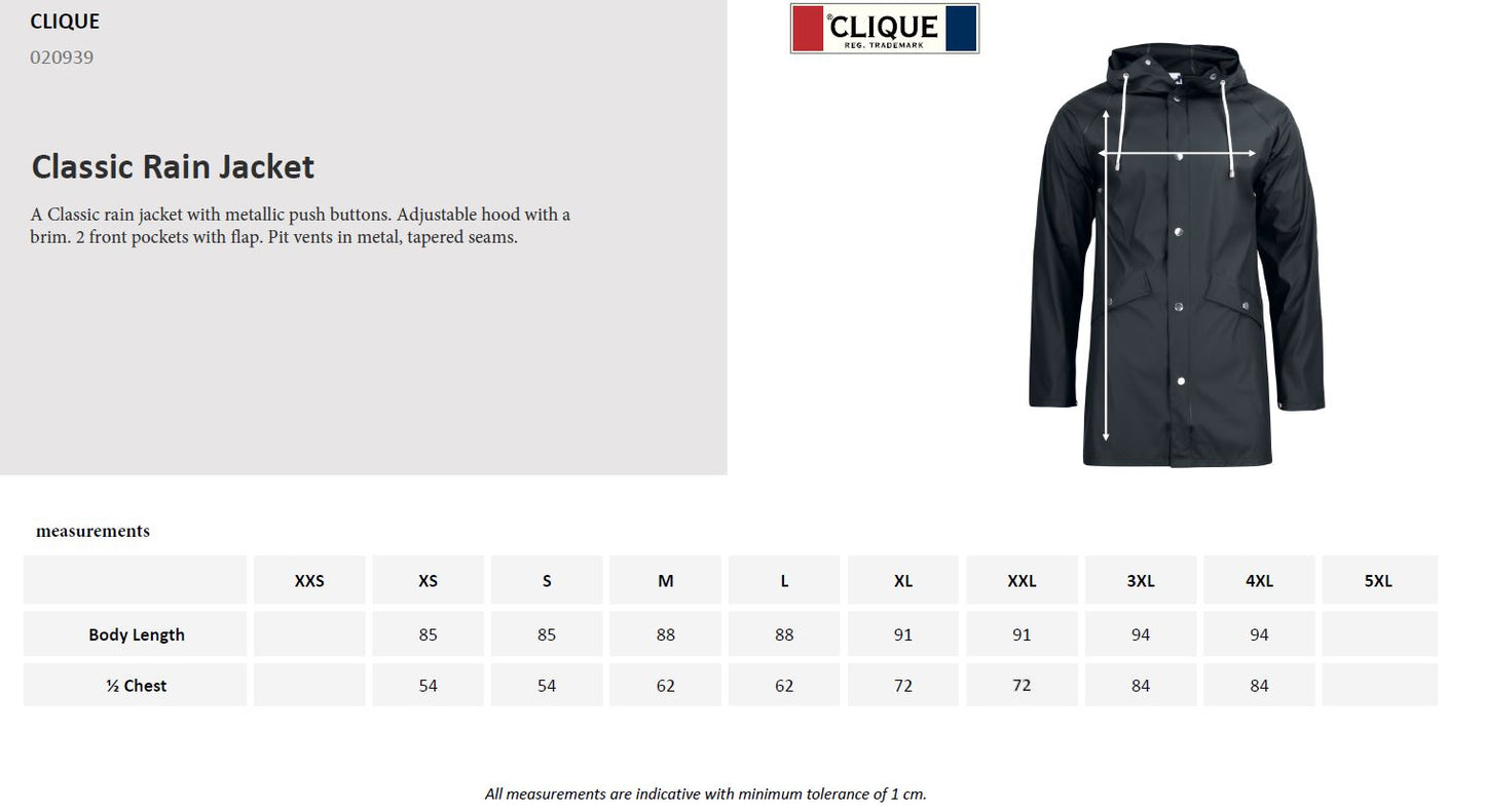 Clique Classic Raincoat | Unisex Rain Jacket | Waterproof to 8000mm | 4 Colours | XS-4XL