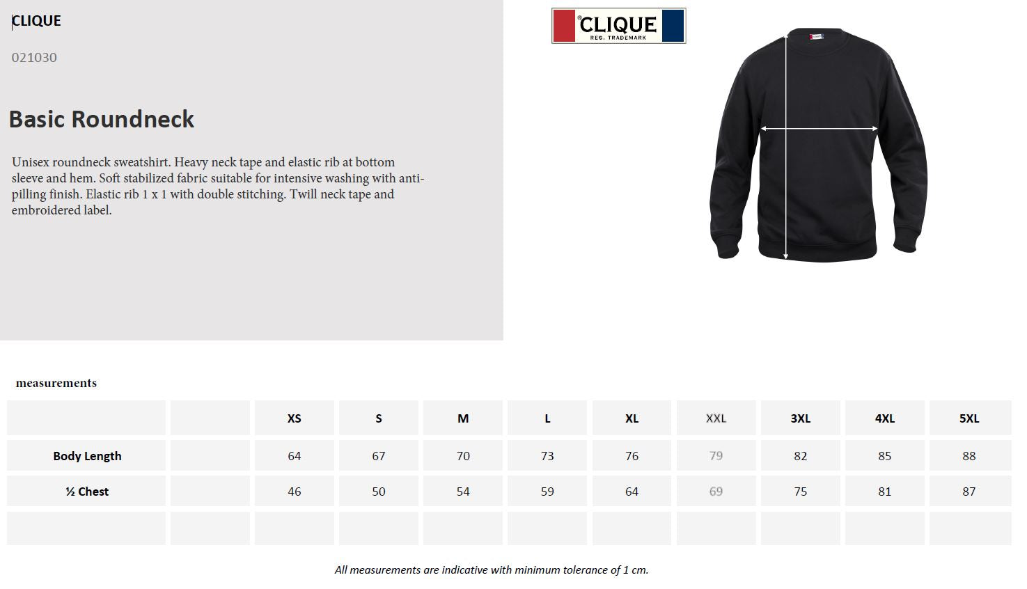 Clique Basic Roundneck Sweatshirt | Unisex Sweater | Durable | Soft | 14 Colours | XS-5XL - Sweatshirt - Logo Free Clothing