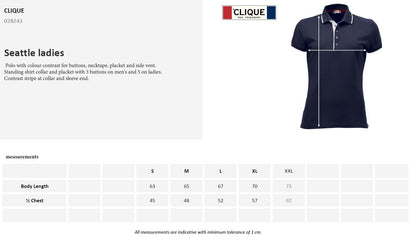 Clique Seattle Ladies Polo Shirt | Contrast Details | Pure Cotton Polo | 3 Colours | S-XL