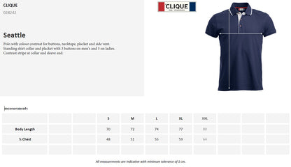 Clique Seattle Mens Polo Shirt | Contrast Details | Pure Cotton Polo | 2 Colours | S-2XL