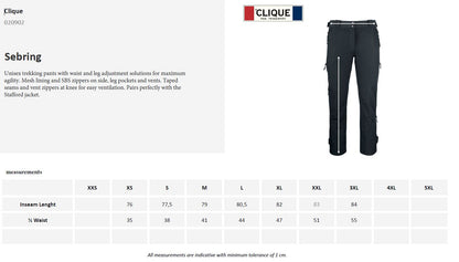 Clique Sebring Unisex Walking Trousers | Waterproof | Breathable | Stretch | Black | XS-3XL - Trousers - Logo Free Clothing