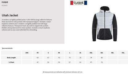 Clique Utah Mens Jacket | Lightly Padded | Hooded | Reflective or Black | XS-3XL