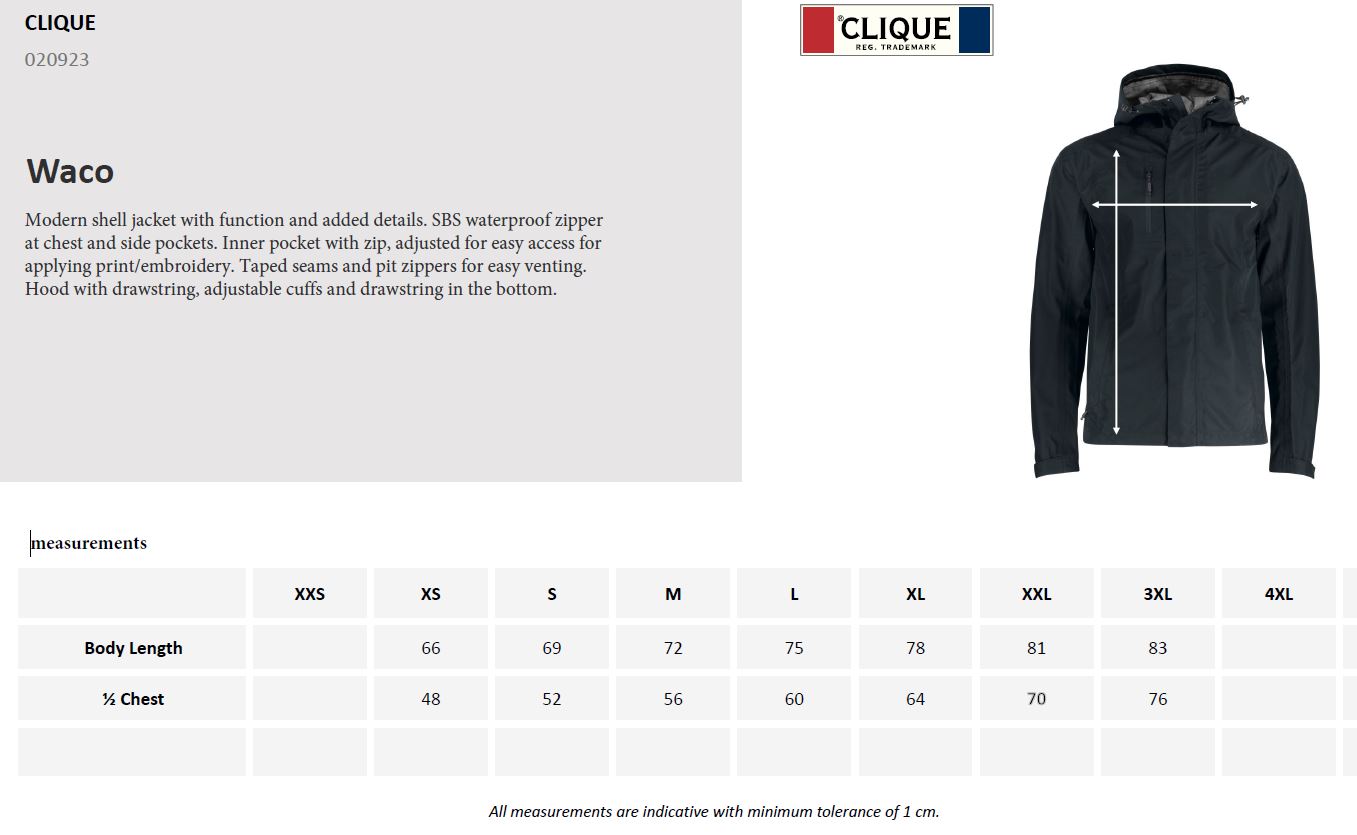 Clique Waco Mens Shell Jacket | Waterproof | Hooded | Taped Seams | Navy or Black | XS-3XL - Summer Jacket - Logo Free Clothing