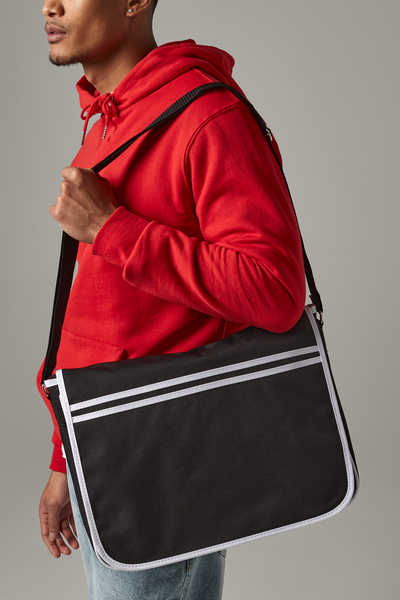 BagBase Retro Messenger Bag | 12 Litre Capacity | Contrast Styling | Black | One Size