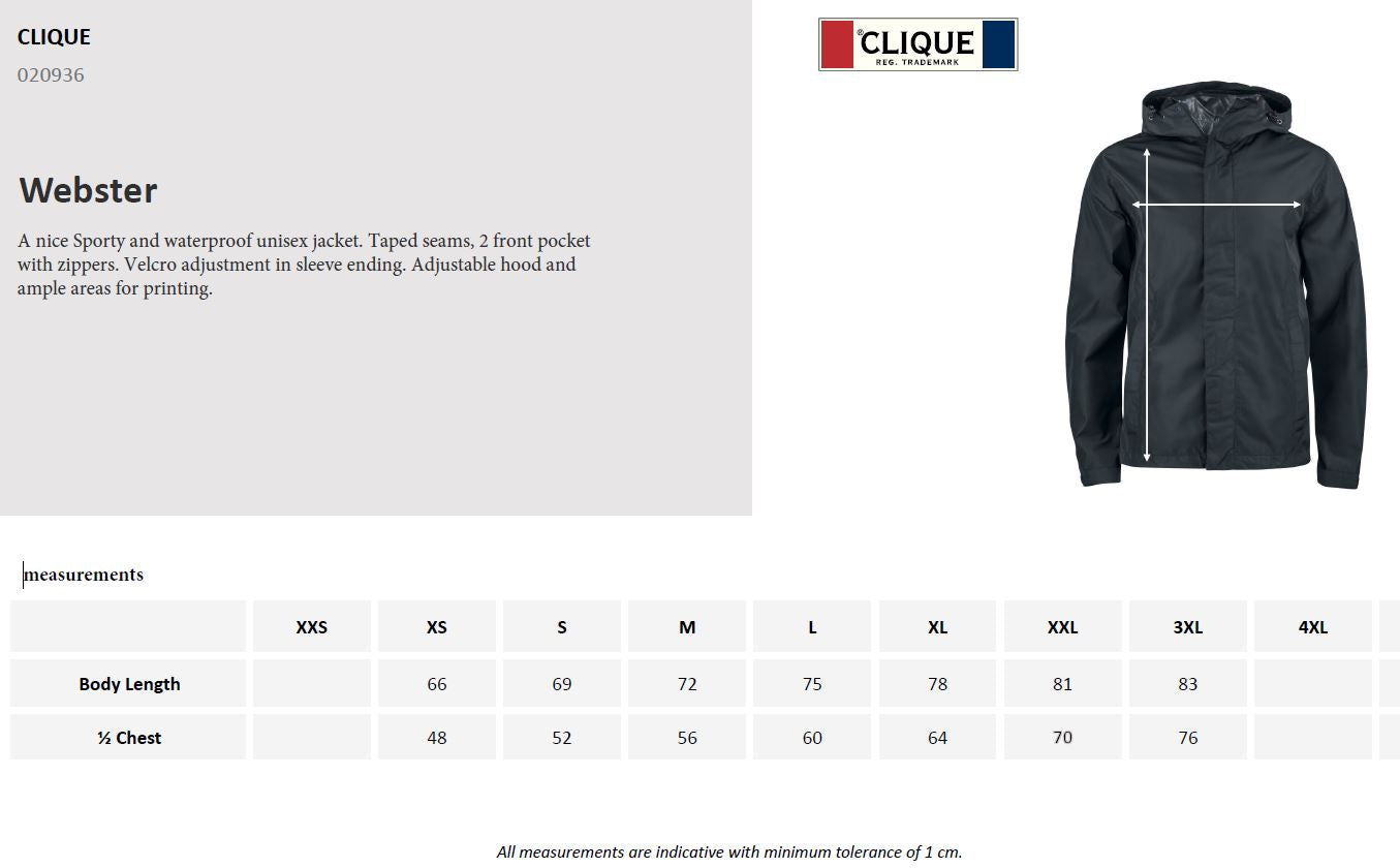 Clique Webster Lightweight Jacket | Unisex | Hooded | Waterproof | 4 Colours | XS-3XL - Summer Jacket - Logo Free Clothing
