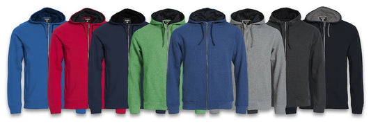 Clique Classic Hoodie Full Zip. Mens Contrast Colour Heavyweight Hoodie. 6 Colours XS-5XL - Hoodie - Logo Free Clothing
