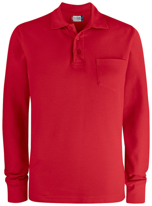 Clique Long Sleeve Pocket Polo Shirt. Relaxed Unisex Fit. 6 Colours XS-4XL - Polo Shirt - Logo Free Clothing