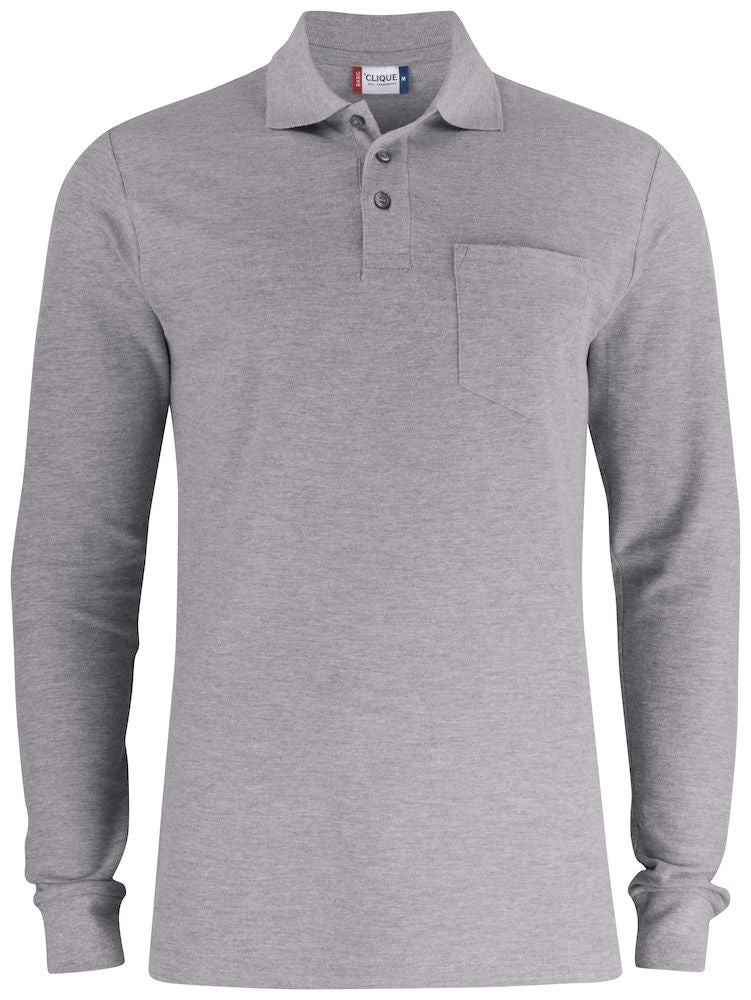 Clique Long Sleeve Pocket Polo Shirt. Relaxed Unisex Fit. 6 Colours XS-4XL - Polo Shirt - Logo Free Clothing
