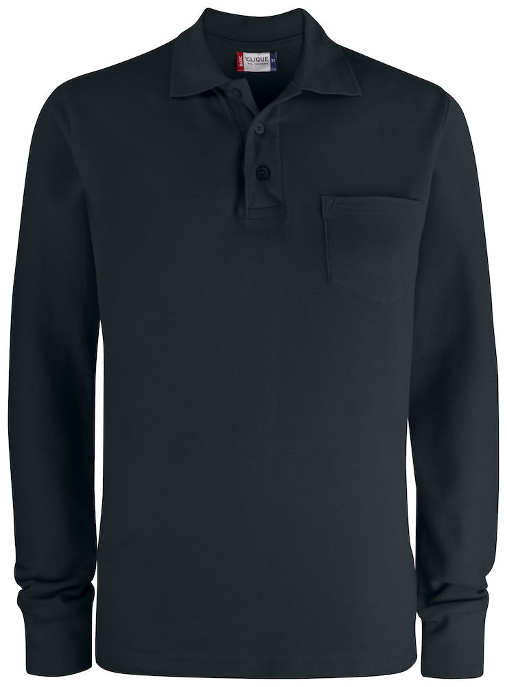Clique Long Sleeve Pocket Polo Shirt. Relaxed Unisex Fit. 6 Colours XS-4XL - Polo Shirt - Logo Free Clothing