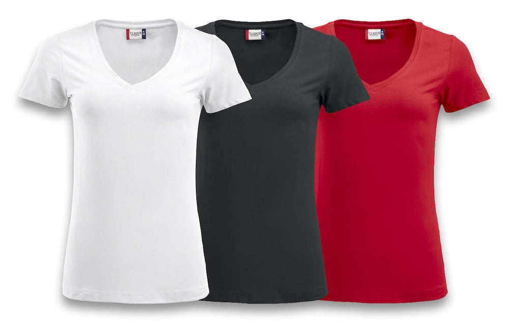 Clique Arden Ladies V Neck Stretch Tee. 3 Colours S-2XL - Tee Shirt - Logo Free Clothing