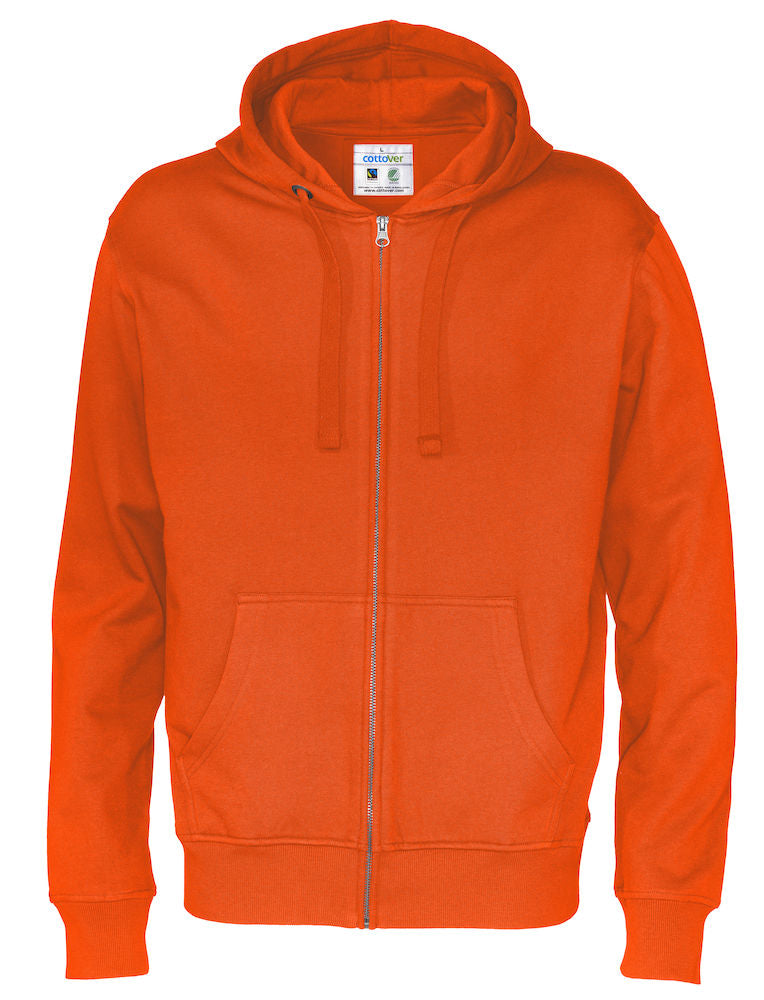 Cottover Mens Zipped Eco Hoodie. Fairtrade Organic Cotton. 14 Colours S-4XL - Hoodie - Logo Free Clothing