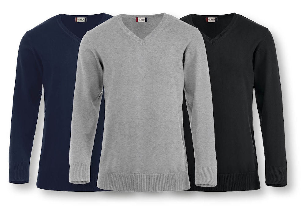 Clique Aston Mens Cotton Jumper | V-Neck Knitwear | Soft Touch | 3 Colours  | S-3XL