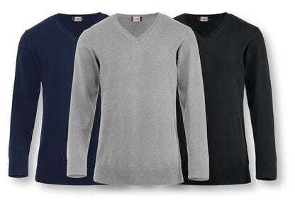 Clique Aston Mens Cotton V-Neck Jumper. Soft Touch. 3 Colours. S-3XL - Knitwear - Logo Free Clothing