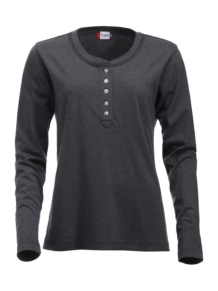 Clique Orlando Ladies Long Sleeve Henley Top. 3 Colours. XS-XL - Tee Shirt - Logo Free Clothing
