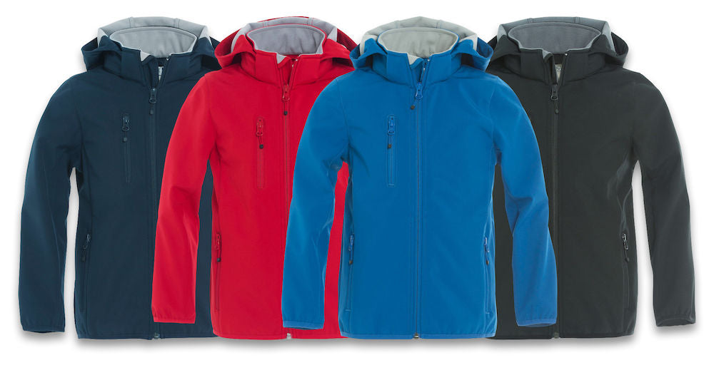 Clique Junior Softshell Jacket. Detachable Hood, Waterproof 3000mm. 4 Colours, ages 3-14 - Summer Jacket - Logo Free Clothing
